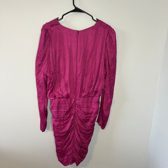 NEW Zara Women's Ruched Satin Effect Print Wrap Dress Fuchsia Pink Size XL - Picture 3 of 16